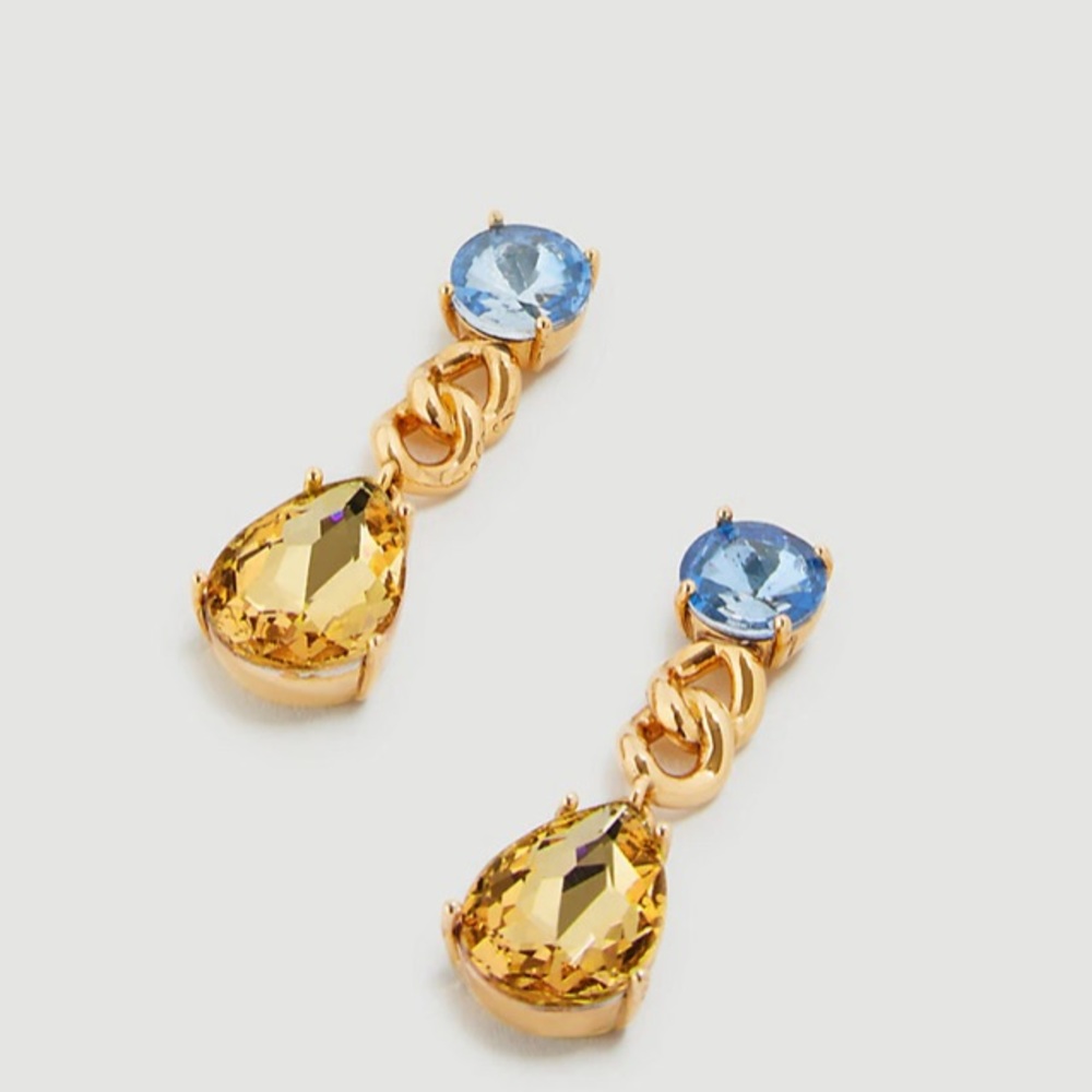 Ann Taylor stone and chain drop earrings/gold tone